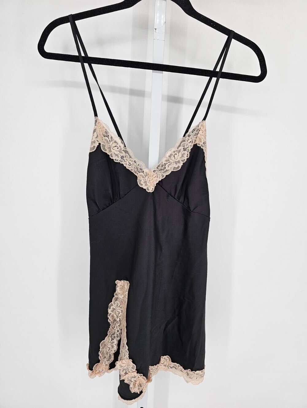 Womens Sz M Sexy Lingerie Satin Lace Chemise Nightgown Sexy Nightie Black Cream